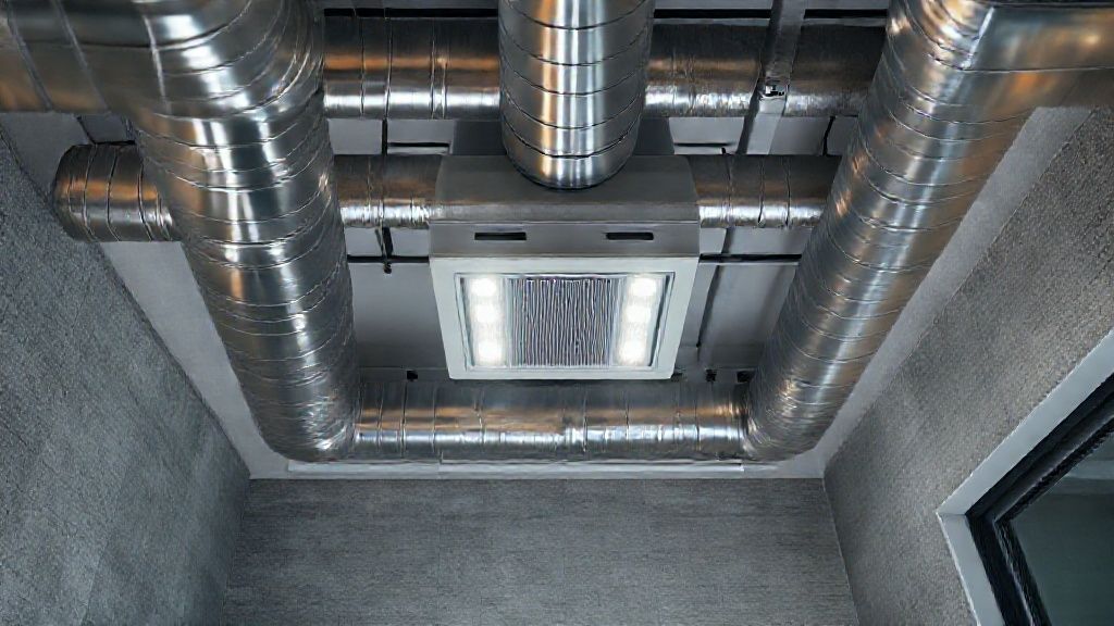 Shiny ducts, textured walls, modern home; HVAC unit glows softly, suggesting expert digital marketing.