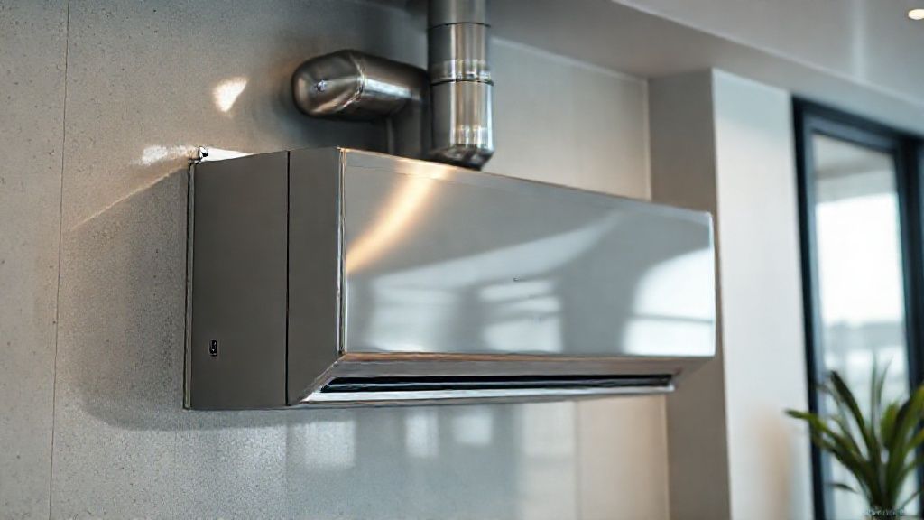 Gleaming HVAC unit in a modern home, metallic textures, promoting email marketing.