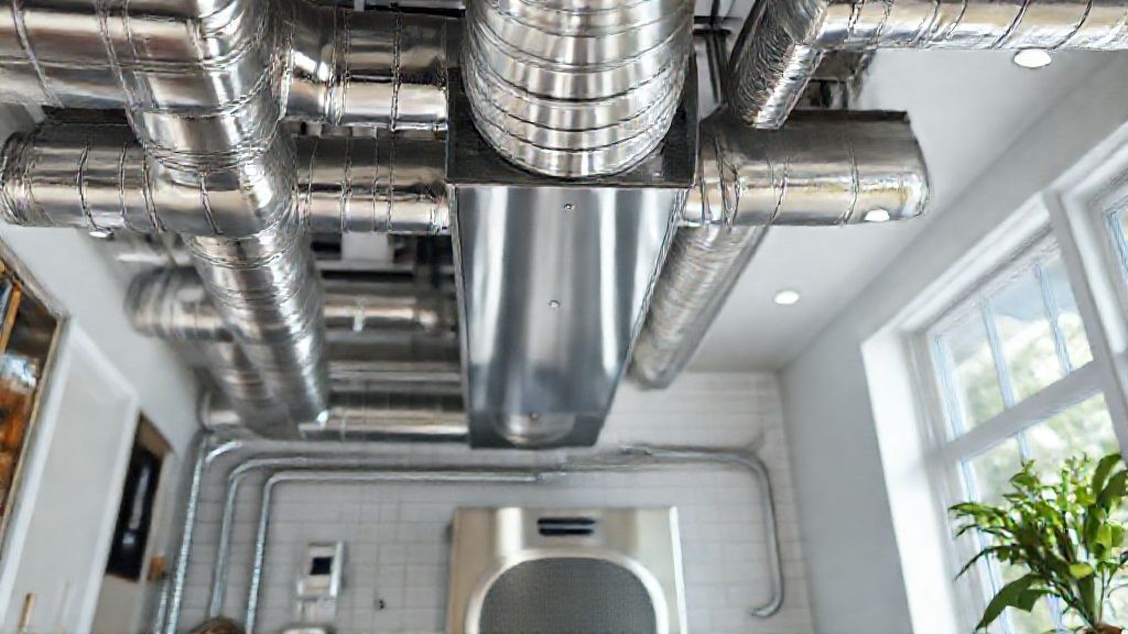 Shiny ductwork & modern furnace gleam in a bright, upscale home, ready for optimization.