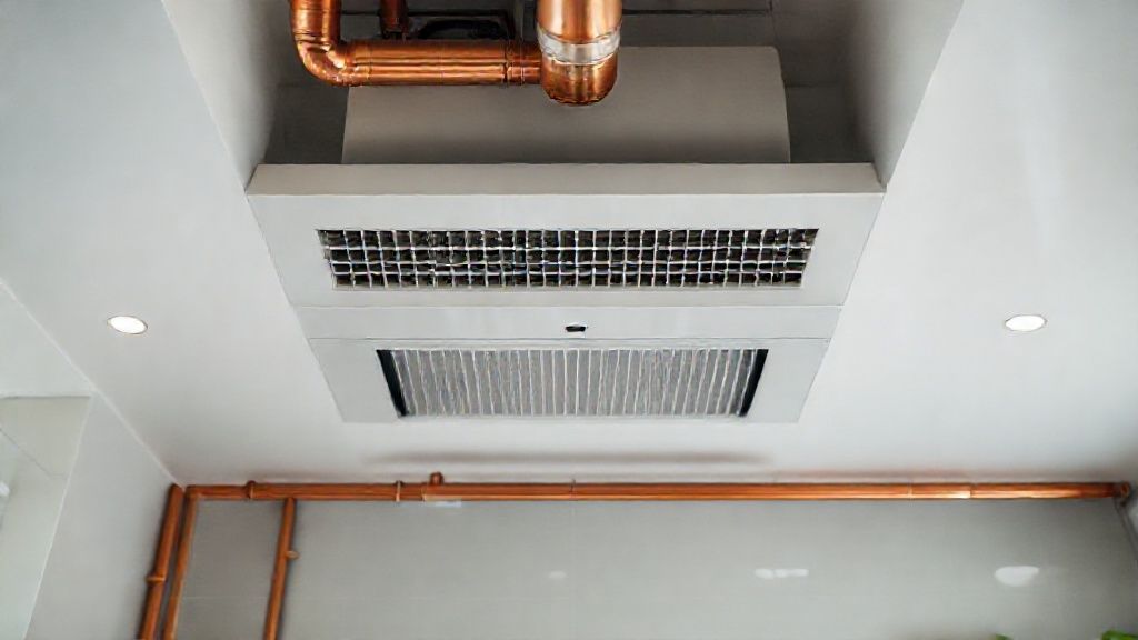 Modern home, vents gleaming. Copper pipes, sleek HVAC unit. Clean, organized, optimized comfort.