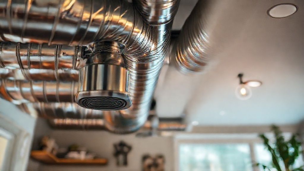 Shiny ductwork, modern thermostat, cozy home interior. SEO brings HVAC clients.