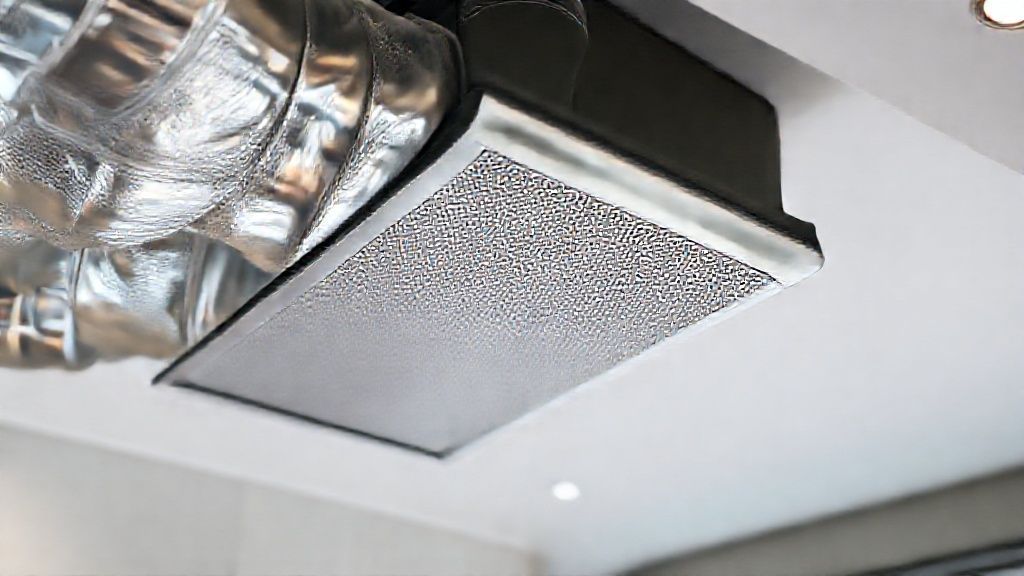 Shiny ductwork, modern home. Textured vent; energy efficiency solutions, consultant-guided comfort.