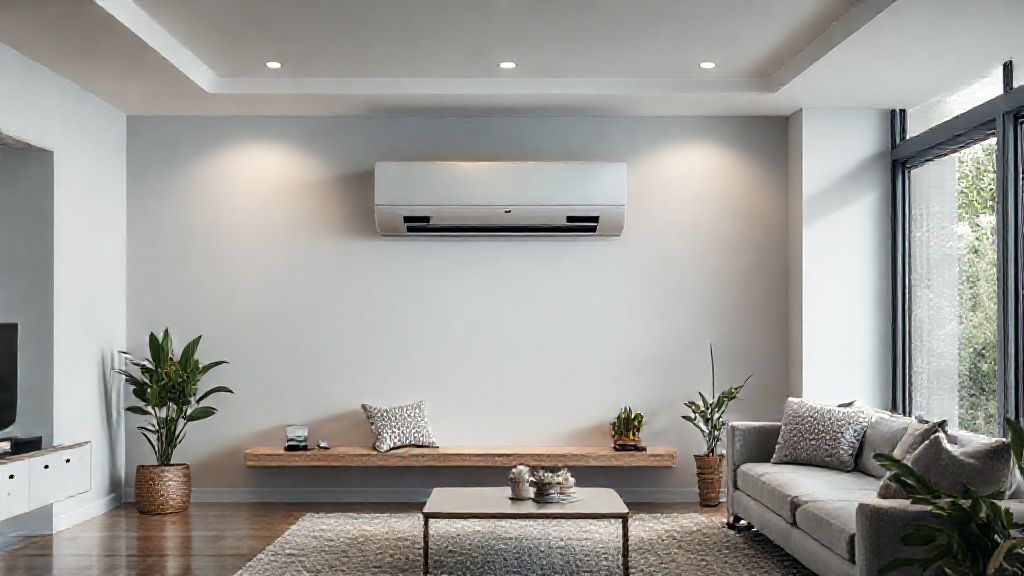 Modern HVAC unit seamlessly integrated in a stylish home, showcasing smart technology and efficient design.