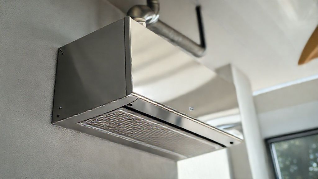 Shiny HVAC unit, modern home interior, realistic textures, Orlando sunshine implied.