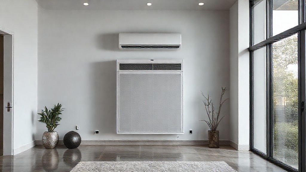 Sleek HVAC unit blends seamlessly in modern Dallas home, showcasing clean lines and textures.