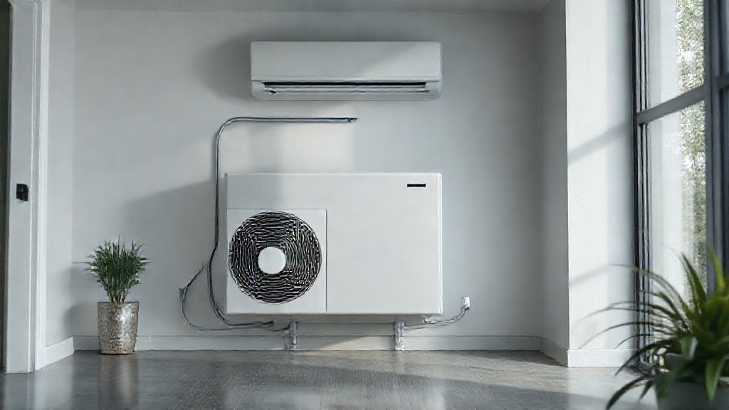 Sleek HVAC unit nestled in a modern home, highlighting clean lines and quality textures.