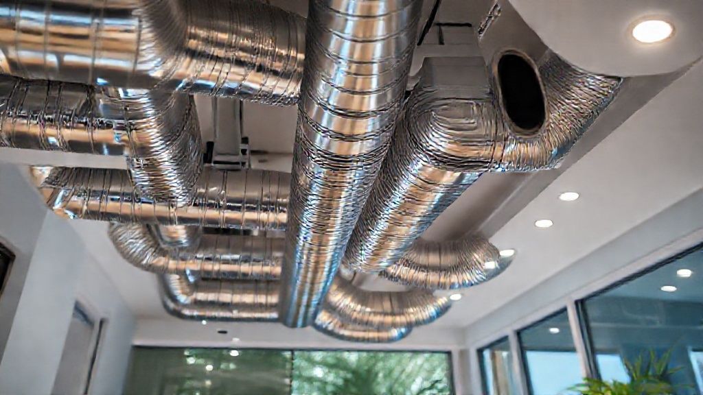 Shiny ducts snake through a modern Orlando home, promising cool comfort.
