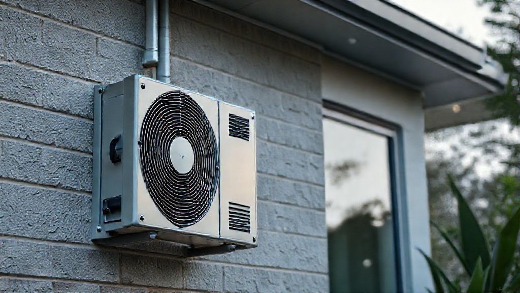 Modern Houston home, sleek HVAC unit, metallic texture, pristine filter visible.