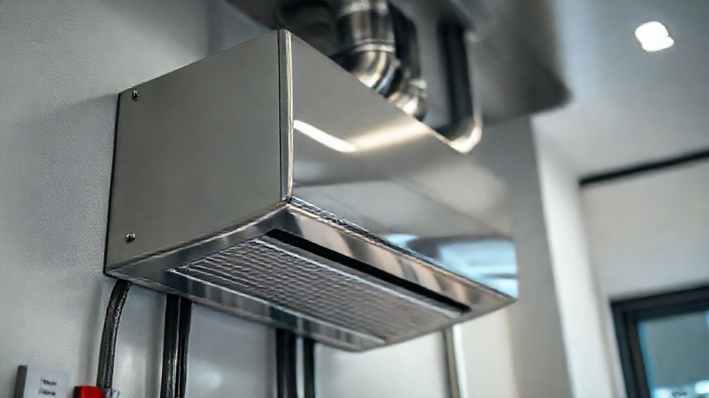 Gleaming HVAC unit, modern home interior, crisp metal textures, promoting Cleveland's climate control experts.