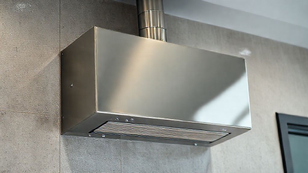 Gleaming HVAC unit, modern home. Polished metal, textured walls whisper comfort, invite business.