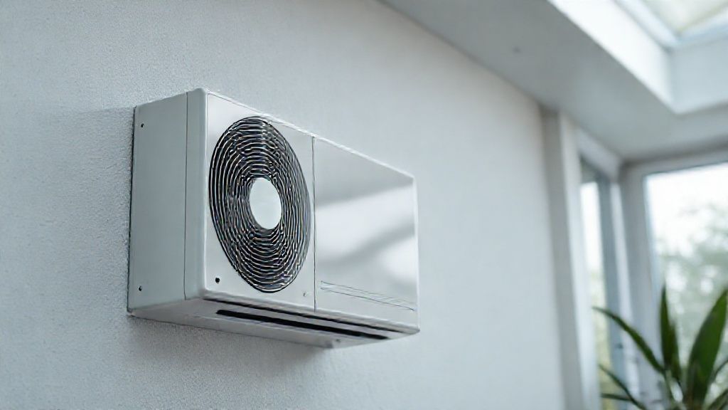 Sleek HVAC unit, modern home. Clean textures inspire trust, highlighting comfort and energy efficiency.