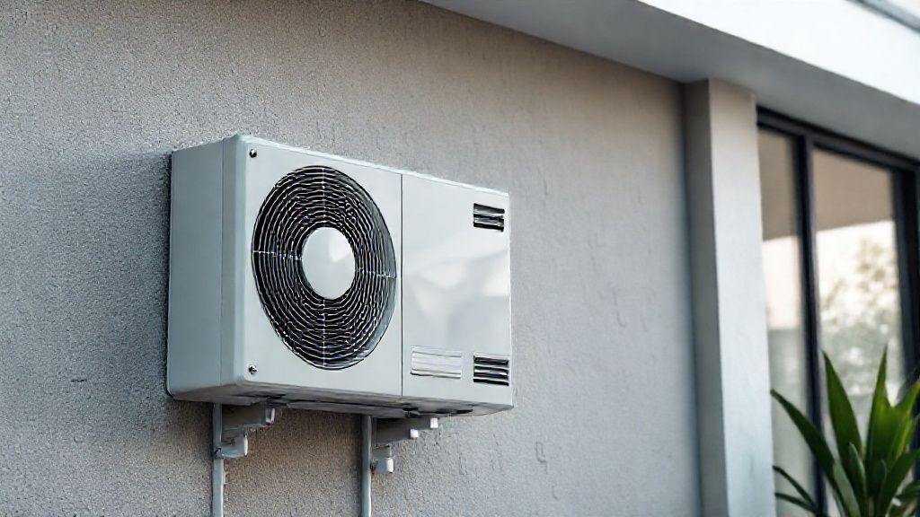 Sleek HVAC unit, modern home, textured wall: digitally optimize for cool online business growth.