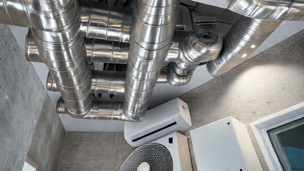 Shiny ducts, textured walls, modern home, pristine HVAC unit: price reflects quality and setting.