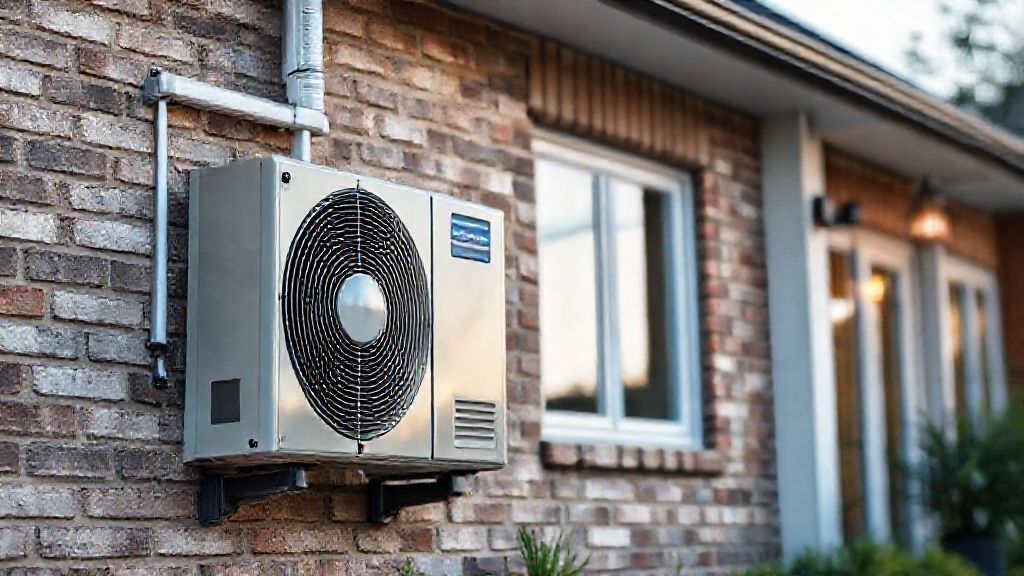 Gleaming HVAC, modern home, textured brick, profitable business visualized through quality install.