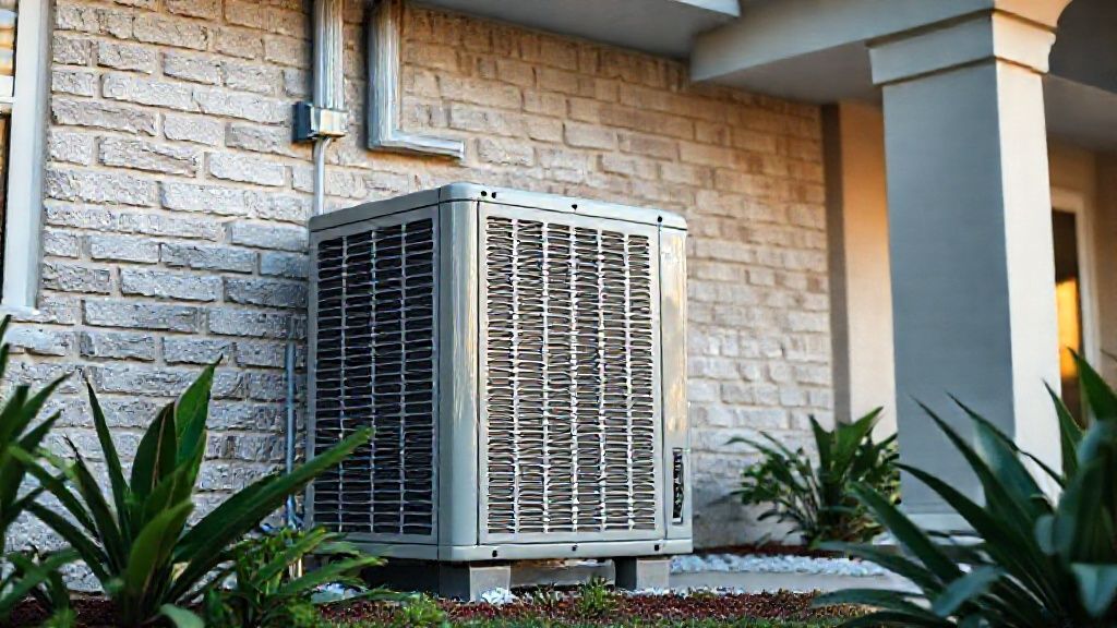 Gleaming HVAC unit amidst modern Florida home textures; promise of a successful business.