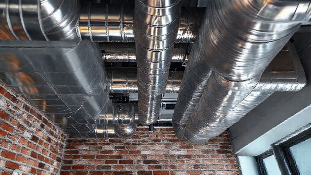 Gleaming ducts, textured brick, modern NYC apartment - HVAC startup ready for business.