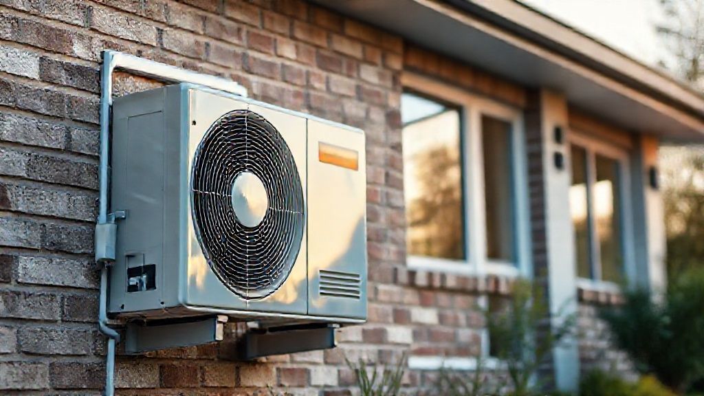 Gleaming AC unit, modern home, textured brick: future HVAC industry growth, evident, promising.