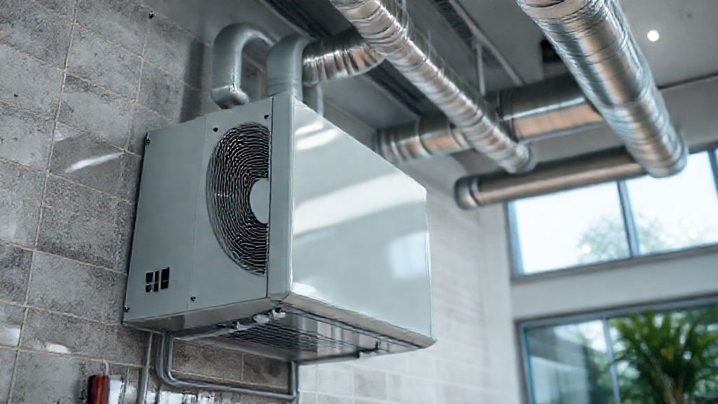 Sleek HVAC unit, modern home, gleaming ducts - reflects the expansive HVAC services market.