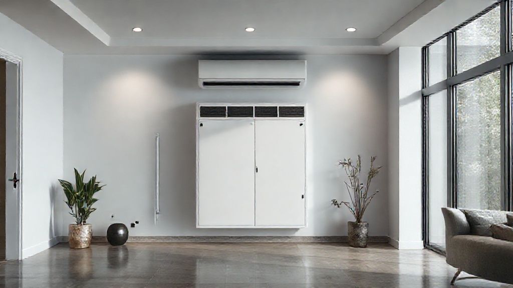 Modern HVAC unit blends seamlessly into a high-end home, showcasing clean lines and subtle textures.