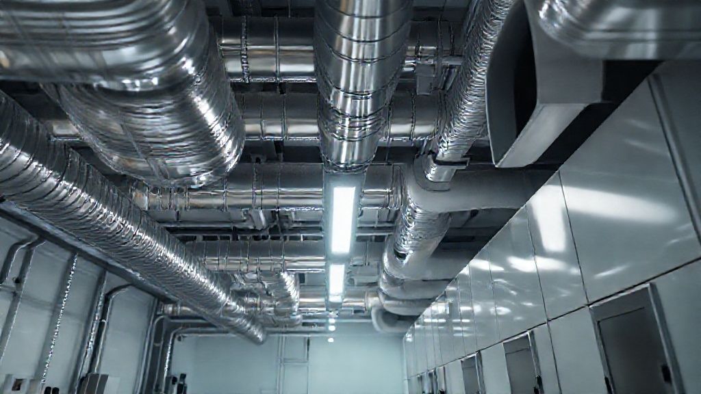 Shiny ducts & sleek units; modern home comfort, vast market potential gleams.