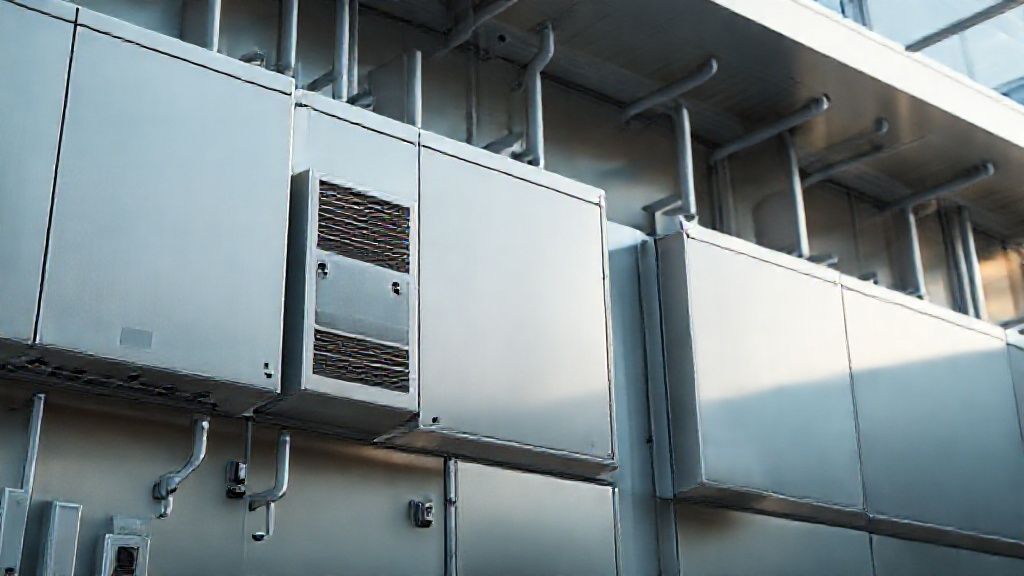 Sleek units, metallic textures blend seamlessly into a modern, energy-efficient commercial building.