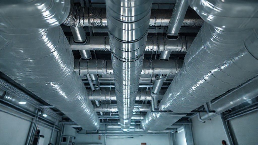 Clean ductwork gleams within a modern industrial home, showcasing HVAC equipment efficiency.