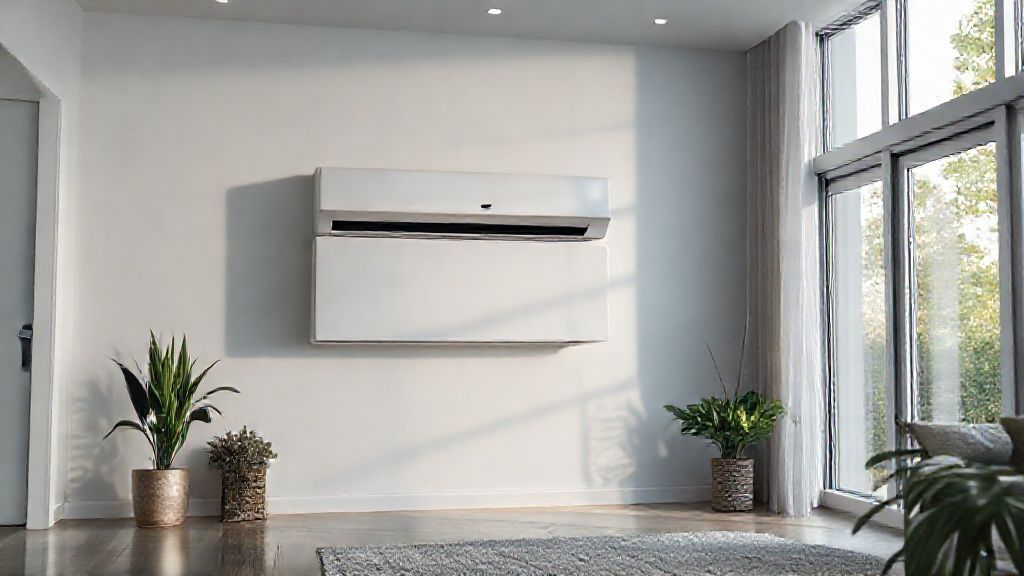 Sleek HVAC unit blends seamlessly in modern home, promising comfort, efficient energy.