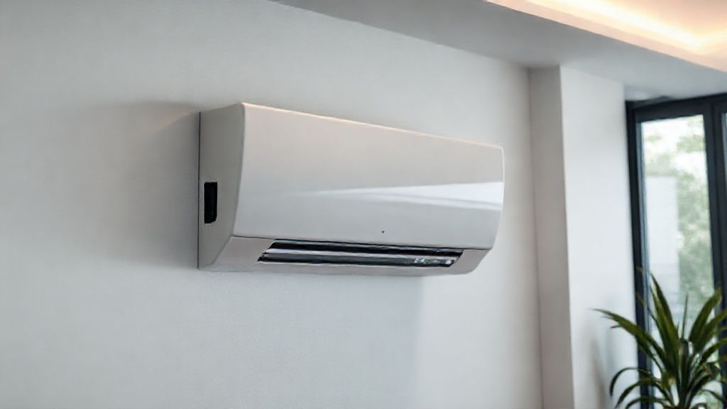 Sleek HVAC unit integrates seamlessly into a modern home with textured, smart control panel.
