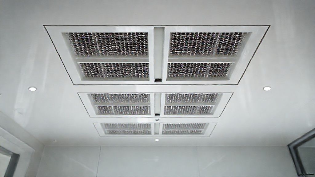 Shiny vents, clean ducts inside a modern home implying efficient, cool comfort searchable online.
