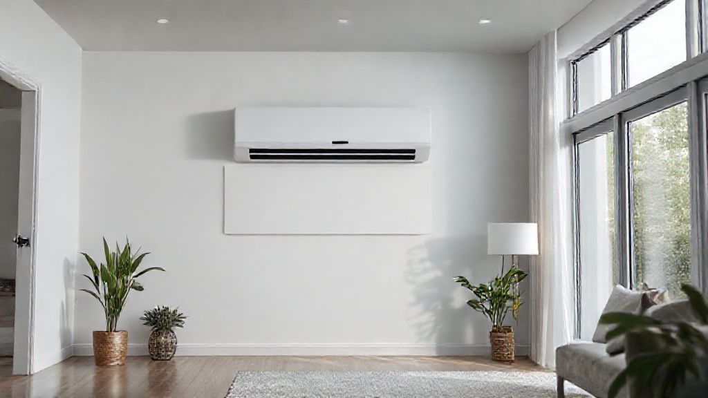 Sleek HVAC unit blends seamlessly into modern home; clean design, inviting comfort.