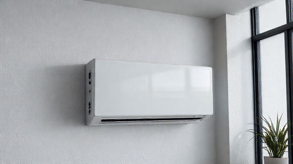 Sleek HVAC unit blends seamlessly into modern home; clean, textured surfaces highlight quality.