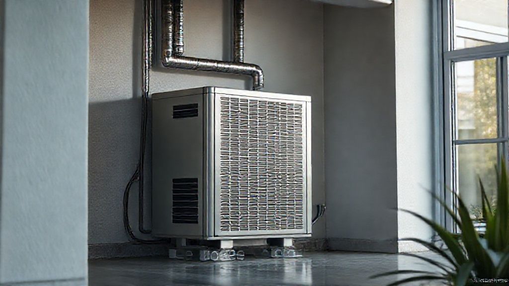 Sleek HVAC unit nestled in modern home, highlighting metal textures, promoting local comfort.
