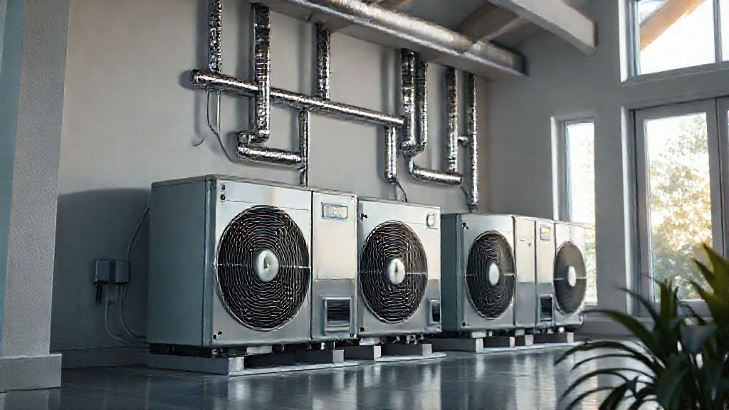 Gleaming HVAC units nestled in a modern home, promising growth through advanced technology.