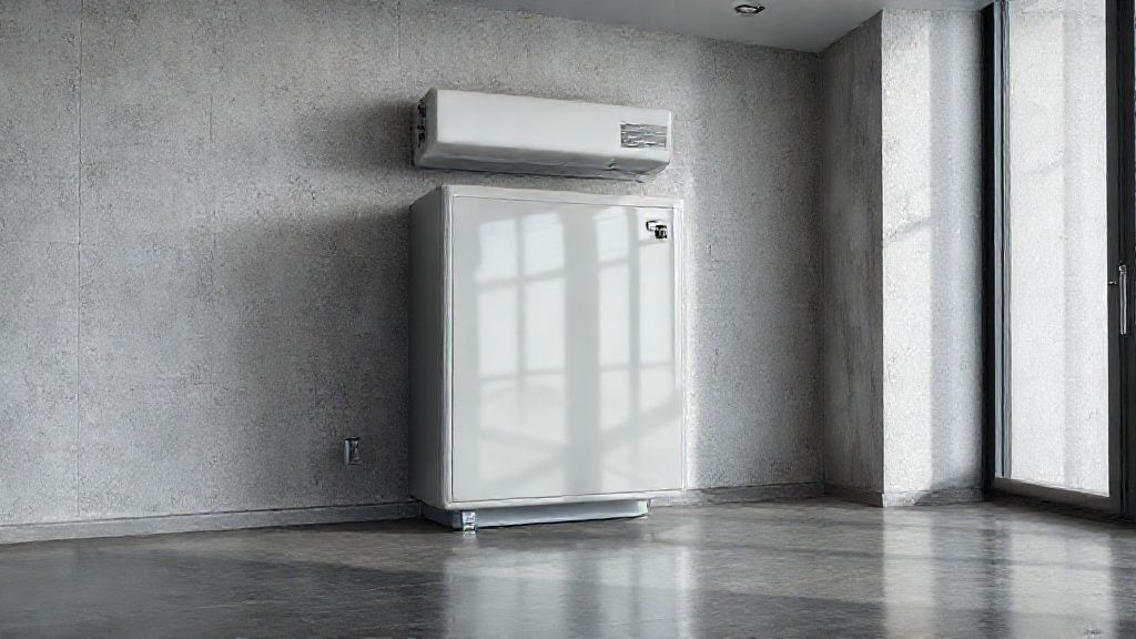 Gleaming HVAC unit blends seamlessly into a modern home's textured wall and floor.