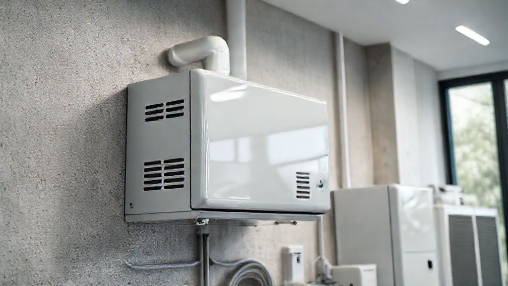 Gleaming HVAC unit blends seamlessly into a modern home's textured wall and pristine equipment.